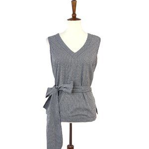 Max Jeans Black Tiny Gingham Print V Neck Sleeveless Top Medium